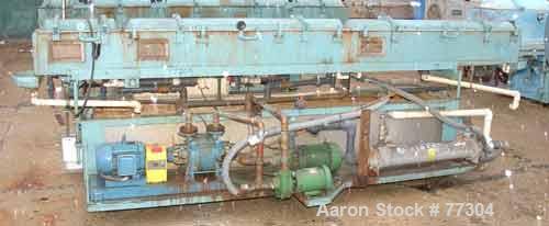 USED: Gatto vacuum sizing tank, model DPC-105B-14-3, stainless steel,12" wide x 12" deep x 14' long. 3 section with covers. 5-1/2" diameterend openings. Includes holding tank, heat exchanger, 5 hp va...