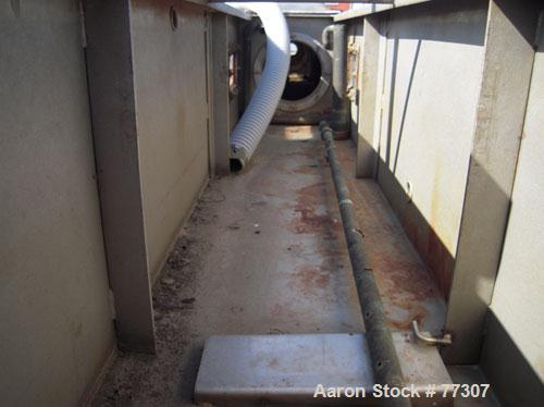 Used OEM Vacuum Sizing Tank, Model OEM VTF, Stainless Steel. 14" wide x 14" deep x 168" long. 3 section with 2 covers. 7-1/2" diameter end openings. Includes holding tank, heat exchanger, 5 hp vacuum...
