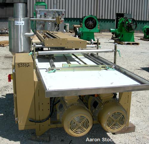 USED: Royal Machine vacuum calibration table, model 004. Consisting of: (1) 42" wide x 69" long vacuum table section; (1) stainless steel pan; (2) Pompetravaini model 65-45011-C/GH-Z vacuum pumps, ea...