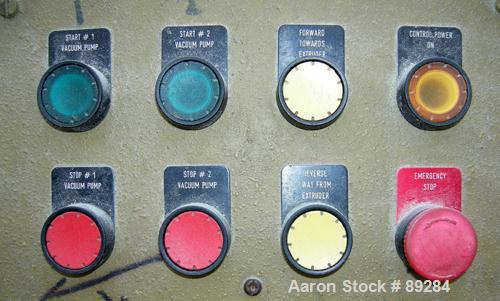 Used Royal Machine Vacuum Calibration Table, model 004, consisting of: (1) 26" wide x 118" long x 2" deep 304 stainless steel pan; (2) vacuum pumps, each driven by a 20 hp, 3/60/575 volt, 1750 rpm mo...