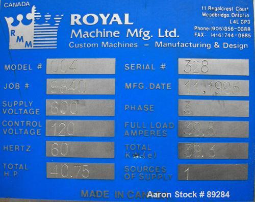 Used Royal Machine Vacuum Calibration Table, model 004, consisting of: (1) 26" wide x 118" long x 2" deep 304 stainless steel pan; (2) vacuum pumps, each driven by a 20 hp, 3/60/575 volt, 1750 rpm mo...