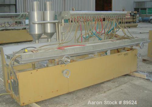 USED: Royal Machine vacuum calibration table, model 004, consisting of (1) 26" wide x 118" long x 2" deep stainless steel pan. (2) Vacuum pumps, each driven by a 20 hp, 3/60/575 volt, 1750 rpm motor....