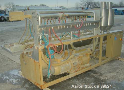 USED: Royal Machine vacuum calibration table, model 004, consisting of (1) 26" wide x 118" long x 2" deep stainless steel pan. (2) Vacuum pumps, each driven by a 20 hp, 3/60/575 volt, 1750 rpm motor....
