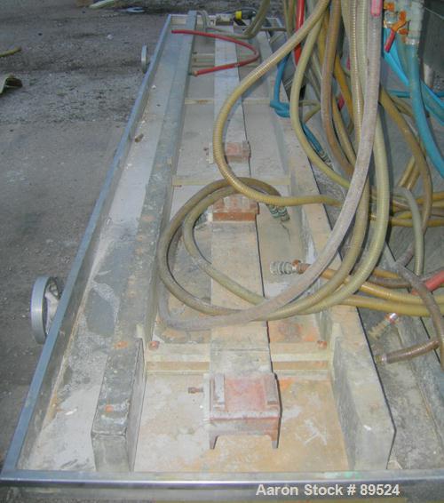 USED: Royal Machine vacuum calibration table, model 004, consisting of (1) 26" wide x 118" long x 2" deep stainless steel pan. (2) Vacuum pumps, each driven by a 20 hp, 3/60/575 volt, 1750 rpm motor....