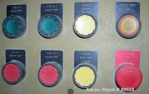 USED: Royal Machine vacuum calibration table, model 004, consisting of (1) 26" wide x 118" long x 2" deep stainless steel pan. (2) Vacuum pumps, each driven by a 20 hp, 3/60/575 volt, 1750 rpm motor....