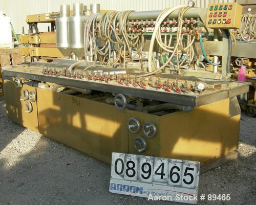 USED: Royal Machine dual lane vacuum calibration table, model 009, consisting of: (1) 17-1/2" wide x 142" long x 2" deep stainless steel pan, (1) 12-1/2" wide x 142" long x 2" deep stainless steel pa...