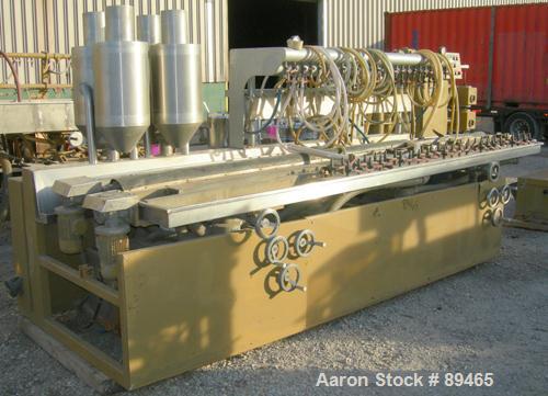 USED: Royal Machine dual lane vacuum calibration table, model 009, consisting of: (1) 17-1/2" wide x 142" long x 2" deep stainless steel pan, (1) 12-1/2" wide x 142" long x 2" deep stainless steel pa...