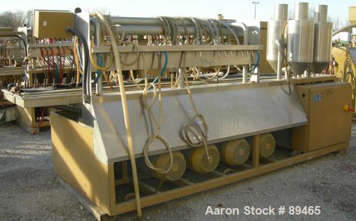 USED: Royal Machine dual lane vacuum calibration table, model 009, consisting of: (1) 17-1/2" wide x 142" long x 2" deep stainless steel pan, (1) 12-1/2" wide x 142" long x 2" deep stainless steel pa...