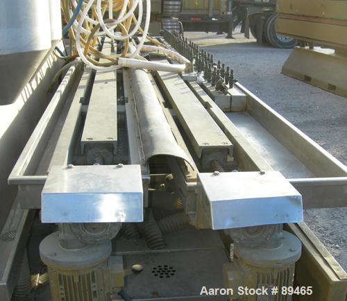 USED: Royal Machine dual lane vacuum calibration table, model 009, consisting of: (1) 17-1/2" wide x 142" long x 2" deep stainless steel pan, (1) 12-1/2" wide x 142" long x 2" deep stainless steel pa...