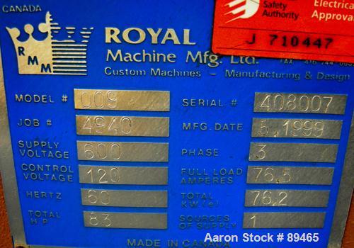 USED: Royal Machine dual lane vacuum calibration table, model 009, consisting of: (1) 17-1/2" wide x 142" long x 2" deep stainless steel pan, (1) 12-1/2" wide x 142" long x 2" deep stainless steel pa...