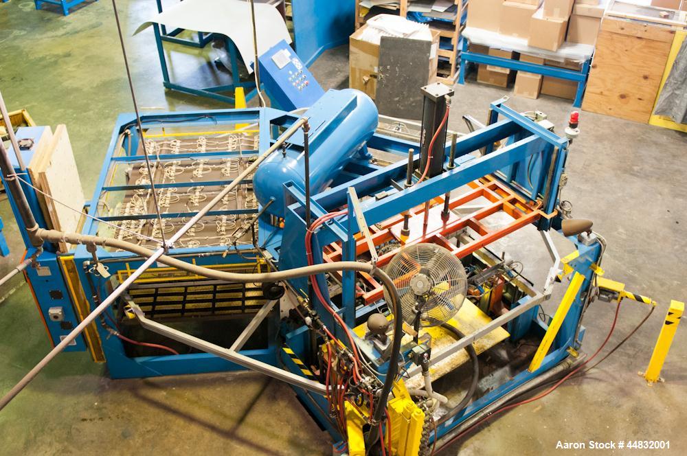 Used Rotary Vacuum Forming Machine, Model 3660.  3 Station, max forming area 40" x 57.5", top platen stroke 24", bottom platen stroke 24", air platen drives, Allen Bradley controls, Continental solid...