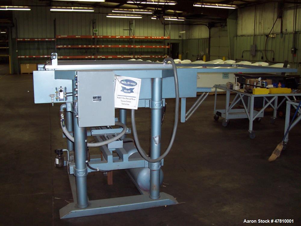 Used Bel-O-Vac, Model 48 X 48, Vacuum Former. Sheet Size 48" x 48". Draw depth of 22". Fully adjustable material clamping. Tooling table. 3-1/4" pneumatic drive cylinder 300 lb. seal pressure with ad...