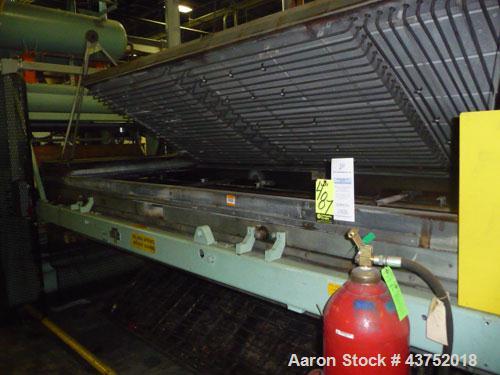 Used Irwin 50" Wide Web Fed Thermoformer, Model 50-160, Type HT-LH. Maximum 50" x 50" mold, 160" long clamshell oven with Calrod heaters. Has servo motor/control for top platen, servo motor/control f...