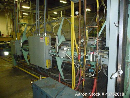 Used Irwin 50" Wide Web Fed Thermoformer, Model 50-160, Type HT-LH. Maximum 50" x 50" mold, 160" long clamshell oven with Calrod heaters. Has servo motor/control for top platen, servo motor/control f...