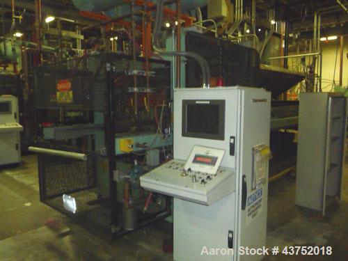 Used Irwin 50" Wide Web Fed Thermoformer, Model 50-160, Type HT-LH. Maximum 50" x 50" mold, 160" long clamshell oven with Calrod heaters. Has servo motor/control for top platen, servo motor/control f...