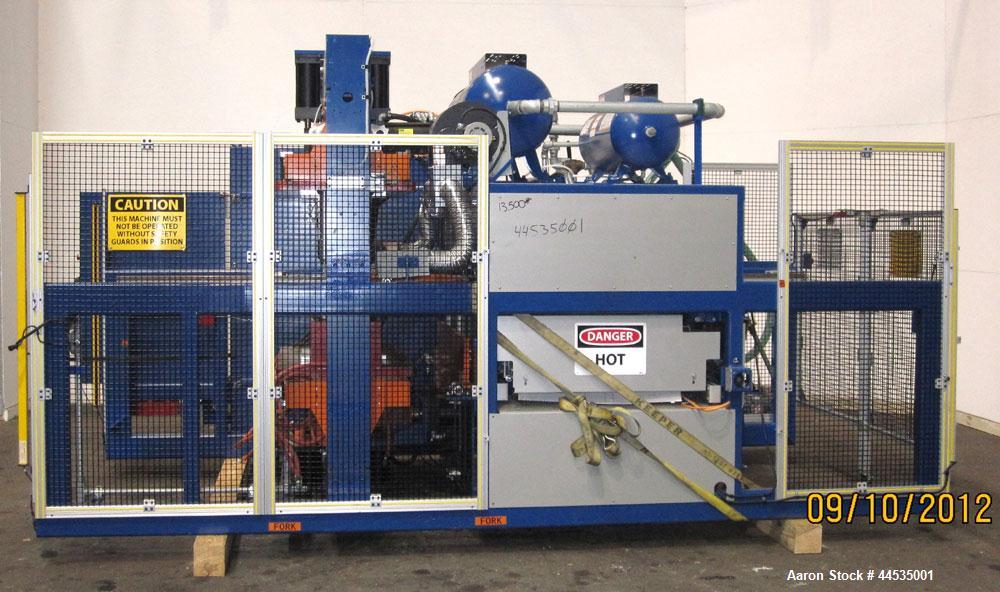 Used Modern Machinery Shuttle Station Pressure / Vacuum Former Thermoformer, Model 2424 SSP. Maximum mold width 24”, maximum mold length 24”. Form tool area dimensions: Open top and bottom- 13-5/8”, ...