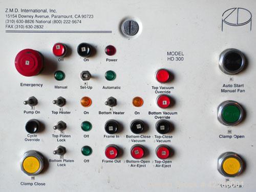 Used ZMD International Shuttle Thermoformer Model V-223. Approximate 24'' x 36'' forming area. Includes an Advantage Sentra 2000HE temperature controller.