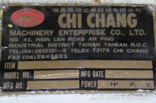 Used Chi Chang Machinery Recycling Line Consisting Of: (1) Chi Chang Approximate 3-1/2’’ single screw extruder, approximately 20 to 1 L/D ratio. Electrically heated, air cooled 4 zone side vented bar...