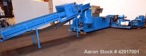 Used Erema Plastic Recycling Plant, Model RM120/35. Consists of (1) Erema model RM120/35 single screw extruder, 4.7’’ (120mm) diameter x 124’’ long screw, approximate 28 to 1 L/D ratio. (10) zone ele...