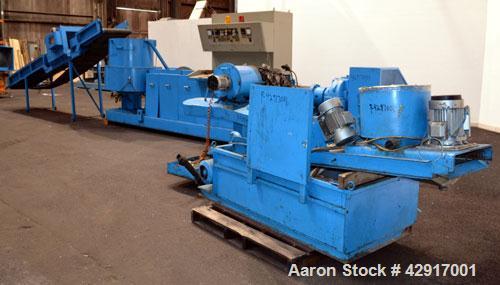 Used Erema Plastic Recycling Plant, Model RM120/35. Consists of (1) Erema model RM120/35 single screw extruder, 4.7’’ (120mm) diameter x 124’’ long screw, approximate 28 to 1 L/D ratio. (10) zone ele...