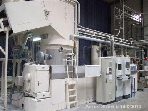 Used Erema 1721 TVE DD Recycling Line.  670 Hp/500 kW.  Comprised of:  (1) FB 10000/2000 feeding belt with metal detector. (1) SAS 2500 dust and humidity reducer.  (1) Shenck CaCO 3 dosager.  (1) Com...