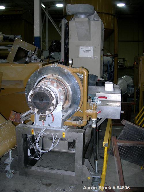 USED: Erema recycling line consisting of (1) Erema 160mm (6.2") diameter single screw extruder, model KAG1700/160. Approx 16:1 L/D ratio. Electrically heated, air cooled. Side fed barrel. Driven by a...