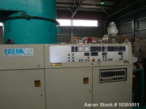 Used Erema RGA 160 TVE-HG Repelletizing Line comprised of:  (1) Erema RGA 160 TVE-HG single screw extruder, screw diameter 6.3" (160 mm), output capacity 1.3 tons/h (1200 kg/h), used on PE, LDPE and ...