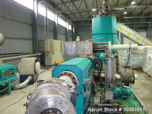 Used Erema RGA 160 TVE-HG Repelletizing Line comprised of:  (1) Erema RGA 160 TVE-HG single screw extruder, screw diameter 6.3" (160 mm), output capacity 1.3 tons/h (1200 kg/h), used on PE, LDPE and ...