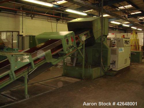 Used Erema RGA 80 T Recycling Line, built 1995. Capacity 441 lbs/h (200 kg/h) of dry non-printed LDPE flexible film. Comprised of:  (1) Belt conveyor, (1) metal detector, (1) RM-combination RM-808T, ...