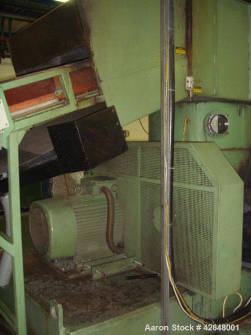 Used Erema RGA 80 T Recycling Line, built 1995. Capacity 441 lbs/h (200 kg/h) of dry non-printed LDPE flexible film. Comprised of:  (1) Belt conveyor, (1) metal detector, (1) RM-combination RM-808T, ...