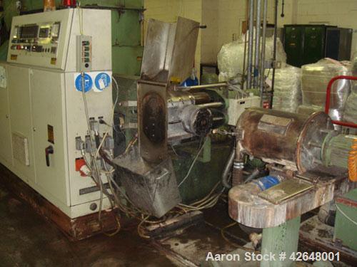 Used Erema RGA 80 T Recycling Line, built 1995. Capacity 441 lbs/h (200 kg/h) of dry non-printed LDPE flexible film. Comprised of:  (1) Belt conveyor, (1) metal detector, (1) RM-combination RM-808T, ...
