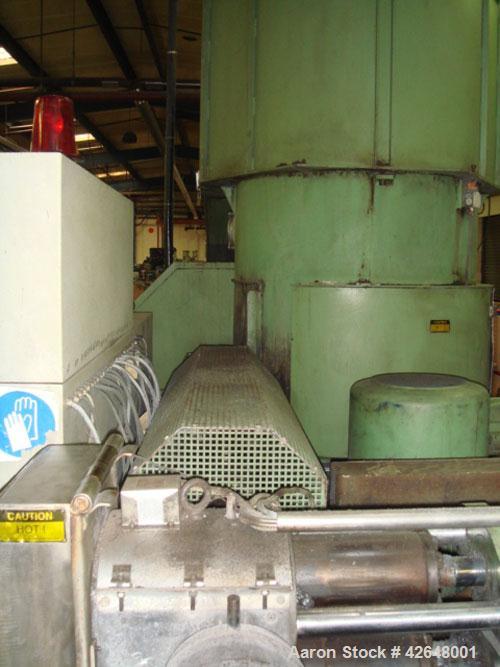 Used Erema RGA 80 T Recycling Line, built 1995. Capacity 441 lbs/h (200 kg/h) of dry non-printed LDPE flexible film. Comprised of:  (1) Belt conveyor, (1) metal detector, (1) RM-combination RM-808T, ...