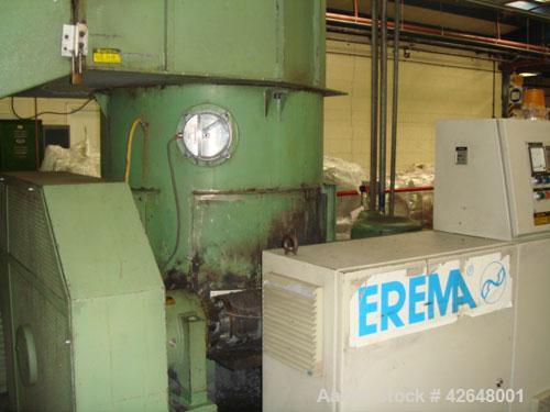 Used Erema RGA 80 T Recycling Line, built 1995. Capacity 441 lbs/h (200 kg/h) of dry non-printed LDPE flexible film. Comprised of:  (1) Belt conveyor, (1) metal detector, (1) RM-combination RM-808T, ...
