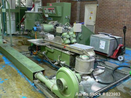 USED: Erema RGA 80 reclaim line. Agglomerator, 80 mm diameterextruder, twin vent, twin pot screen changer, die face cutter,classifier. Year 1998.