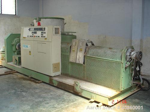 Used Erema Extruder, model RM 120 TE. Manufactured in 1997. Includes inclined belt conveyor, metal detector, extruder, agglomachine, online continuous screen changer. Last application: PET 600-700 kg...