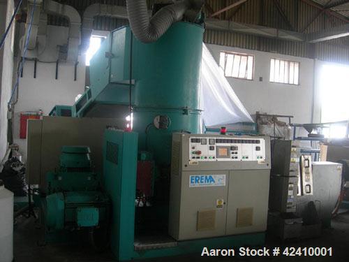 Used Erema RM 70 TVE Plastic Recycling Line. 2.76" (70 mm) diameter single screw extruder with a capacity of 441-551 lbs/hour (200-250 kg/h), with double back flush filtering system, double vented, 3...