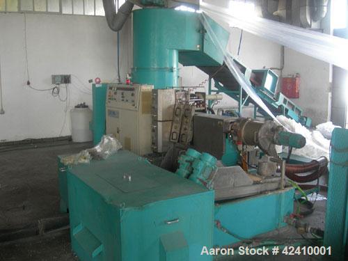 Used Erema RM 70 TVE Plastic Recycling Line. 2.76" (70 mm) diameter single screw extruder with a capacity of 441-551 lbs/hour (200-250 kg/h), with double back flush filtering system, double vented, 3...