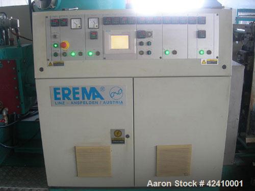 Used Erema RM 70 TVE Plastic Recycling Line. 2.76" (70 mm) diameter single screw extruder with a capacity of 441-551 lbs/hour (200-250 kg/h), with double back flush filtering system, double vented, 3...