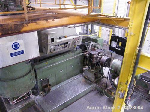 Used Erema Plastic Recycling Line. Screw size 6.3" (160 mm), L/D 16, 213 hp/160 kW motor, 65 kw heating, 146.7 hp/110 kW cutter compactor drive. Compactor drum diameter/height 47.2" (1,200 mm), outpu...