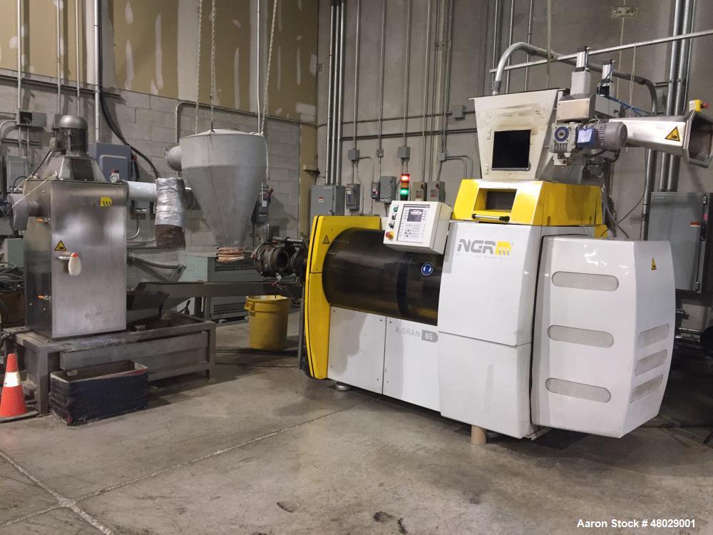 Used NGR Gran Shredder-Feeder-Extruder Combination Machine, Model A:GRAN 65-40. 65mm x 400mm, 100 kg/hr max. 220 lbs/hr max. One-Step technology, one button automatic on/off control. Dump and run ope...