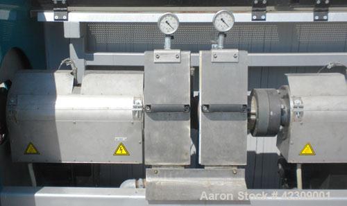 Used NGR Recycling Machine 55mm (2.16’’) Single Screw Extruder, Model A55VSP. Approximate to 1 L/D ratio. Electrically heated, air cooled dual side vented barrel with vacuum pump and tank. Feed throa...