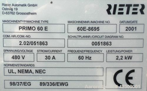 Used NGR Recycling Machine 55mm (2.16’’) Single Screw Extruder, Model A55VSP. Approximate to 1 L/D ratio. Electrically heated, air cooled dual side vented barrel with vacuum pump and tank. Feed throa...