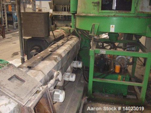 Used PRT Recycling Line.  Maximum output 1322 lbs/hour (600 kilos/hour).  Motor 268 hp (200 kW).  Line comprised of (1) single screw extruder 4.9" (125 mm).  (1) Forced feeder.  (1) Screen changer.  ...