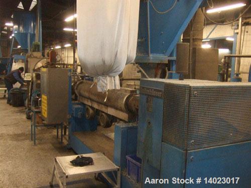 Used Reifenhauser RT1651-1-120-30 Recycling Line.  Vacuum vented.  Comprised of (1) forced feeder, (1) Kreyenborg screen changer; (1) die face cutter, (1) dryer.  50 Hz.