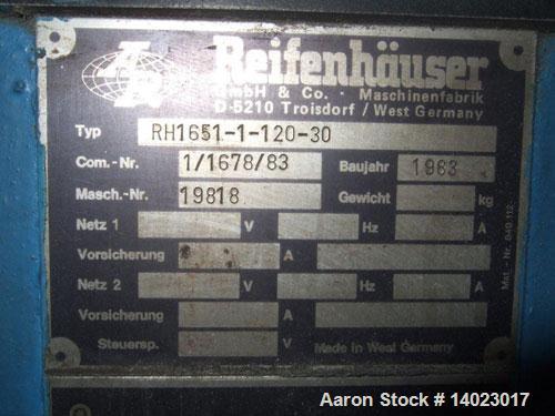 Used Reifenhauser RT1651-1-120-30 Recycling Line.  Vacuum vented.  Comprised of (1) forced feeder, (1) Kreyenborg screen changer; (1) die face cutter, (1) dryer.  50 Hz.