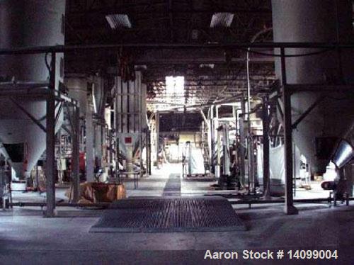 Used Sorema PE/PP Recycling Line, built 1996, comprised of (1) Sorema feeding shaft with guillotine shear, capacity 3300 lbs/h (1500 kg/h), 40+2 hp/30+1.5 kW drive. (1) Sorema conveyor belt with mech...