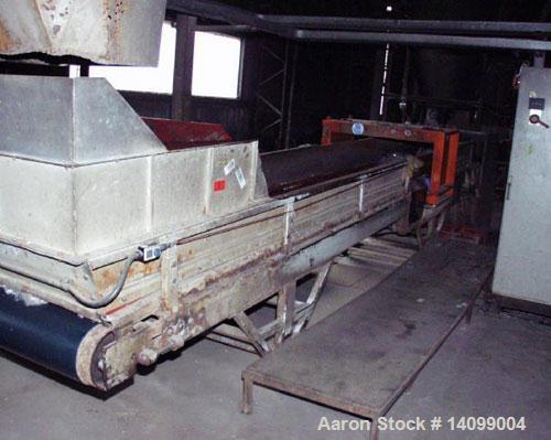 Used Sorema PE/PP Recycling Line, built 1996, comprised of (1) Sorema feeding shaft with guillotine shear, capacity 3300 lbs/h (1500 kg/h), 40+2 hp/30+1.5 kW drive. (1) Sorema conveyor belt with mech...
