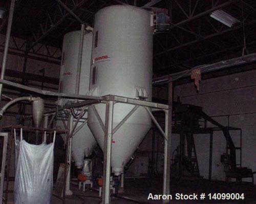 Used Sorema PE/PP Recycling Line, built 1996, comprised of (1) Sorema feeding shaft with guillotine shear, capacity 3300 lbs/h (1500 kg/h), 40+2 hp/30+1.5 kW drive. (1) Sorema conveyor belt with mech...