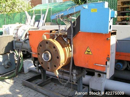 TECNOVA  ES 160R/37D  degas. recycling plant for PE PP PC PS EPS, etc. Construction year 2005,  forced feeding funnel, diam 160 mm. extruder , L/D 37, with d.c. 350 Kw. Siemens engine, Degassing pump...