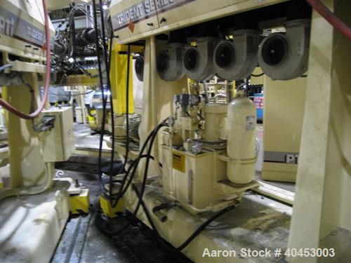 Used PTI (2004) multi layer sheet extrusion line including the following: A) (1) Used PTI model 6000 Trident series 6", 28:1 extruder having a 7-zone electrically heated air cooled barrel at an appro...